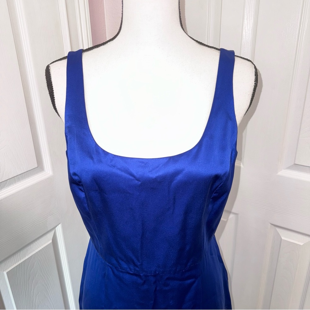 NWT Amanda Uprichard 100% silk royal blue midi dress w side slit, size medium - Picture 5 of 16
